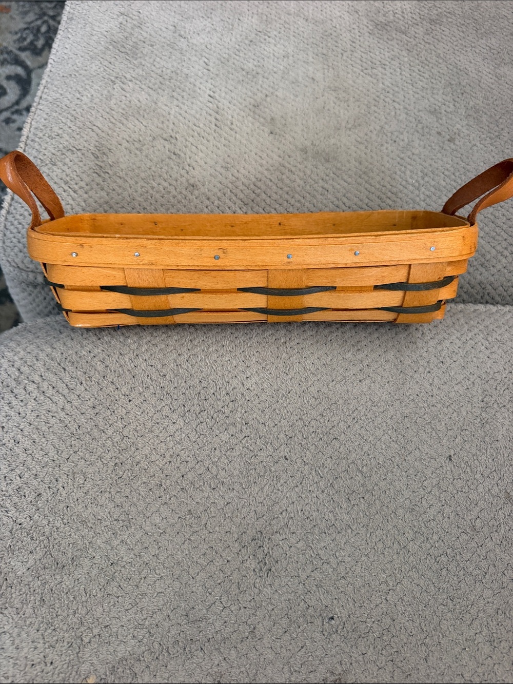 Longaberger orange woven wood tray with brown handles